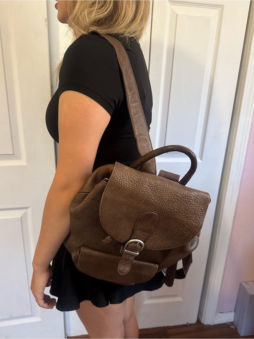Vintage 90s Eddie Bauer brown pebbled leather backpack